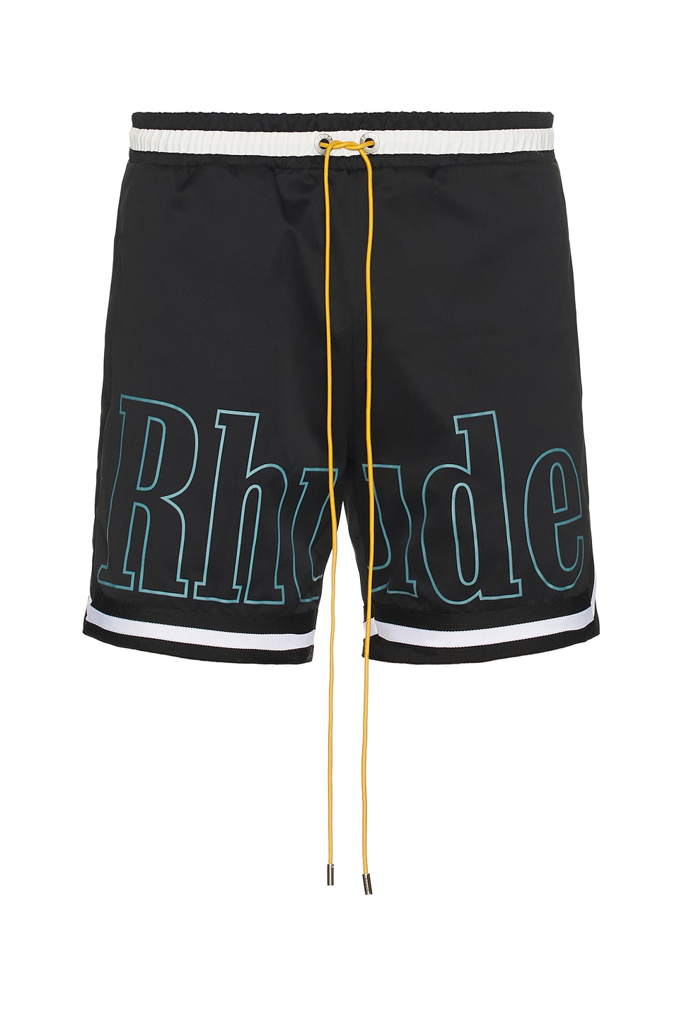 Rhude Logo Basketball Swim Shorts in Black, White, & Blue